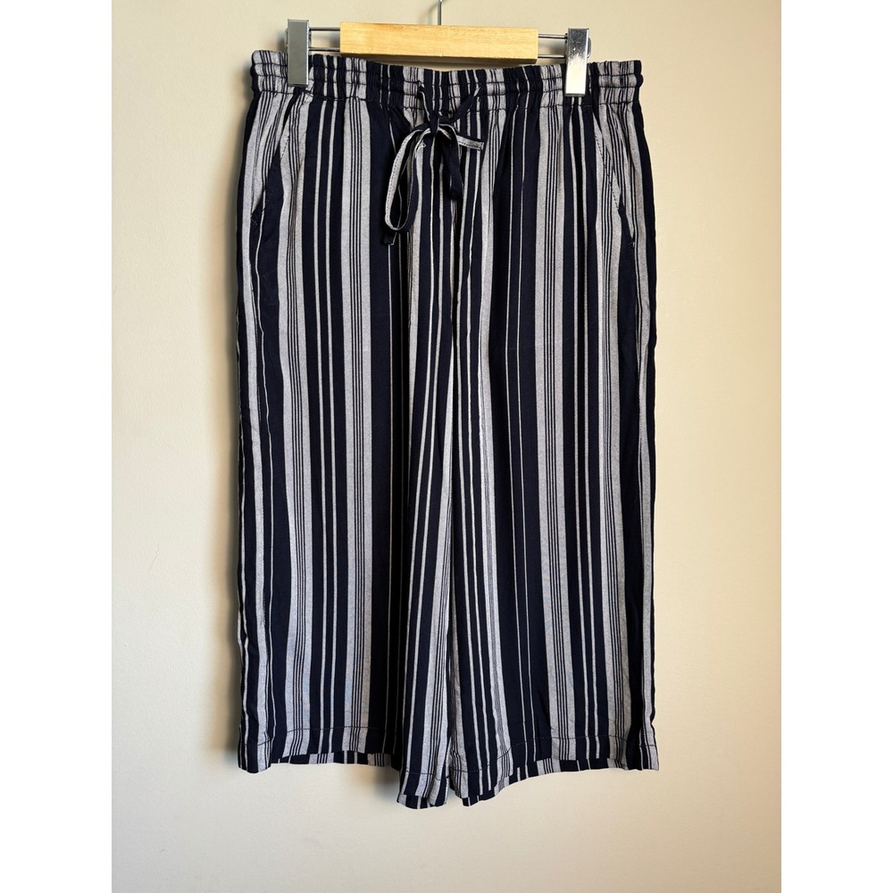 Petrol Striped Wide Leg Culotte Crop Pants Navy Blue Large Coastal Nautical Boho